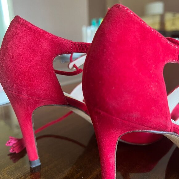 LK Bennett Loren Roca Red Suede Leather Pumps Heels Ankle Tie Size EU 37 US 6.5 - Picture 13 of 15